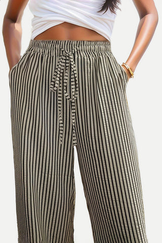 Hot Girl Drawstring Striped Elastic Waist Pants