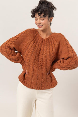 Hot Girl HYFVE Cable-Knit Raglan Sleeve Sweater In Rust