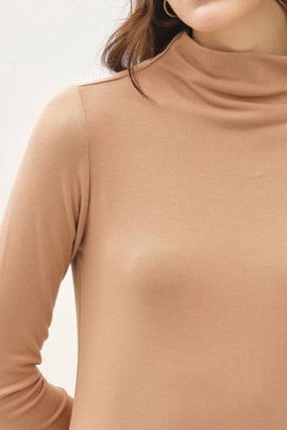 Hot Girl Be Cool Mock Neck Long Sleeve Top In Camel