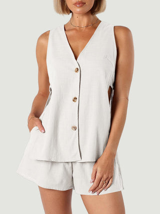 Hot Girl Spring Linen Button Up Top and Shorts Set - Hot Girl Apparel