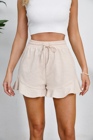 Hot Girl Drawstring Ruffle Hem Linen Shorts - Hot Girl Apparel