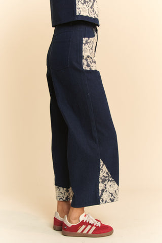 Hot Girl X Davi & Dani Lace Appliqué Wide Leg Cropped Jeans