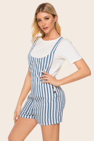 Hot Girl Striped Scoop Neck Overalls In Blue - Hot Girl Apparel