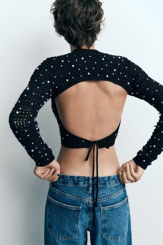Hot Girl Piper Pearl Open Back Cropped Sweater - Hot Girl Apparel