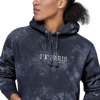 Hot Girl LOVE PARIS Champion Tie-Dye Embroidered Hoodie In Navy