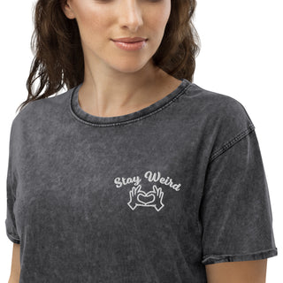 Hot Girl Stay Weird Embroidered Denim T-Shirt - Hot Girl Apparel