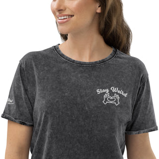 Hot Girl Stay Weird Embroidered Denim T-Shirt - Hot Girl Apparel