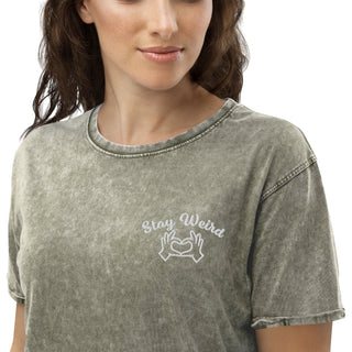 Hot Girl Stay Weird Embroidered Denim T-Shirt - Hot Girl Apparel