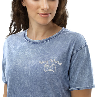 Hot Girl Stay Weird Embroidered Denim T-Shirt - Hot Girl Apparel