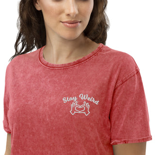 Hot Girl Stay Weird Embroidered Denim T-Shirt - Hot Girl Apparel