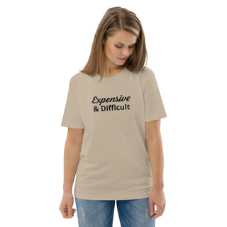 Hot Girl Expensive & Difficult Organic Embroidered Women's T-shirt - Hot Girl Apparel