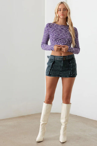 Hot Girl Vibrant Violet Open-Back Knit Long Sleeve Crop Top