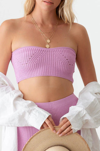 Hot Girl Sweetheart Neckline Crop Top & Shorts Knit Two Piece Lounge Set In Lilac