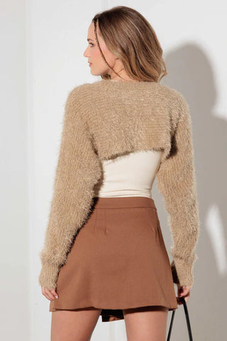 Hot Girl Ultra-Cropped Long-Sleeve Fuzzy Bolero Sweater