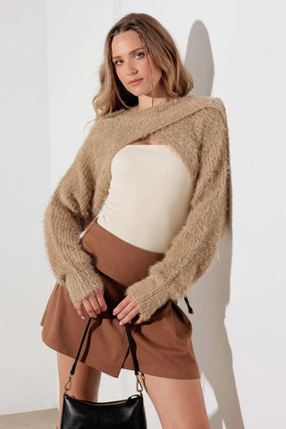 Hot Girl Ultra-Cropped Long-Sleeve Fuzzy Bolero Sweater