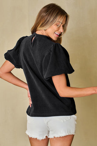 Hot Girl Textured Puff Sleeve Blouse In Black - Hot Girl Apparel