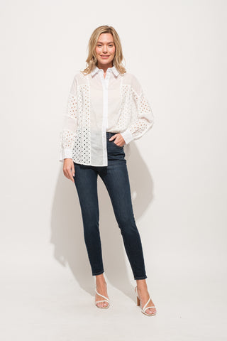 Hot Girl Eyelet Long Sleeve Button Down Blouse - Hot Girl Apparel