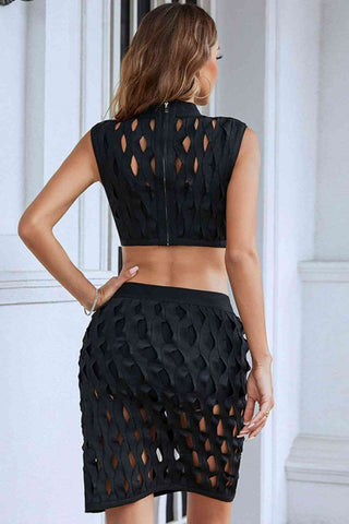 Hot Girl Openwork Cropped Top and Skirt Set - Hot Girl Apparel