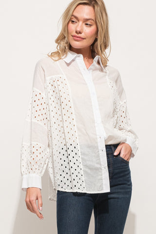 Hot Girl Eyelet Long Sleeve Button Down Blouse - Hot Girl Apparel