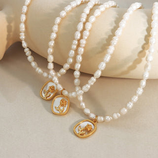 Hot Girl Vibtage Rose 18K Gold-Plated Freshwater Pearl Necklace - Hot Girl Apparel