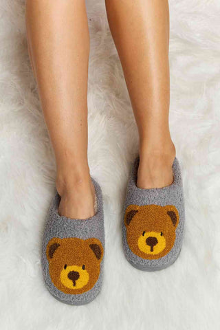 Hot Girl Teddy Bear Print Plush Slide Slippers - Hot Girl Apparel