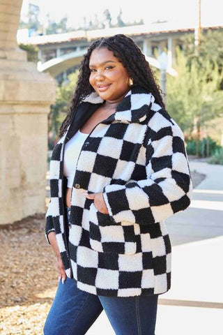 Hot Girl  Checkered Button Front Coat with Pockets - Hot Girl Apparel