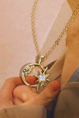 14K Gold-Plated Moon & Star Pendant Necklace - Hot Girl Apparel