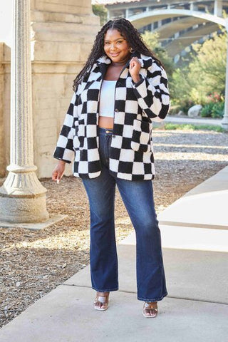 Hot Girl  Checkered Button Front Coat with Pockets - Hot Girl Apparel