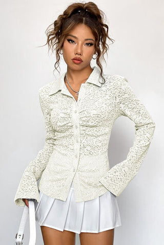 Hot Girl Textured Buttoned Long Sleeve Lightweight Blouse - Hot Girl Apparel