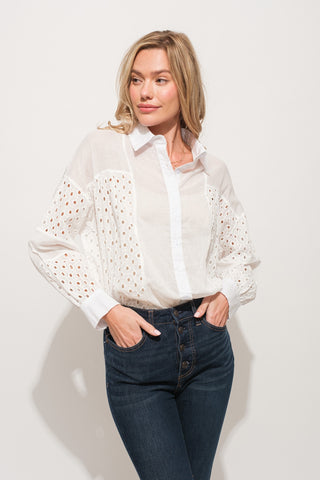 Hot Girl Eyelet Long Sleeve Button Down Blouse - Hot Girl Apparel