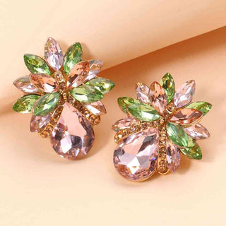 HGA Flower Shape Glass Stone Stud Earrings - Hot Girl Apparel