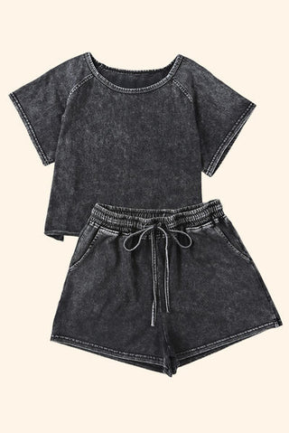 Hot Girl Heathered Round Neck Top and Shorts Lounge Set - Hot Girl Apparel