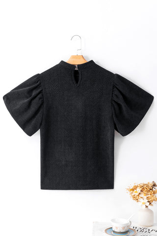 Hot Girl Textured Puff Sleeve Blouse In Black - Hot Girl Apparel