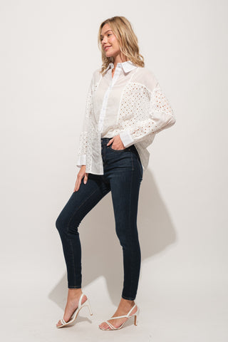 Hot Girl Eyelet Long Sleeve Button Down Blouse - Hot Girl Apparel