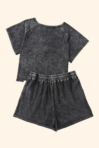 Hot Girl Heathered Round Neck Top and Shorts Lounge Set - Hot Girl Apparel