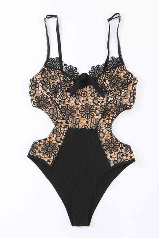 Lace Adjustable Spaghetti Strap Tied Bodysuit - Hot Girl Apparel