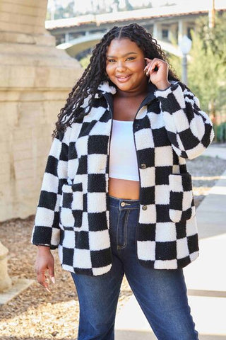 Hot Girl  Checkered Button Front Coat with Pockets - Hot Girl Apparel