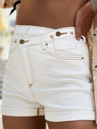 Hot Girl Asymmetrical Waist White Denim Shorts - Hot Girl Apparel