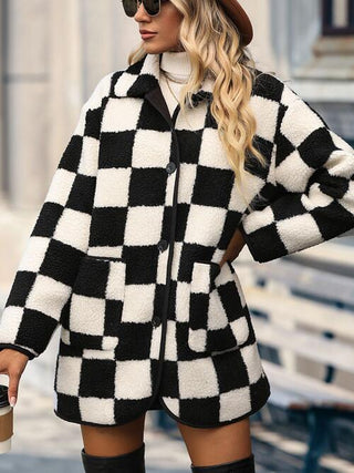 Hot Girl  Checkered Button Front Coat with Pockets - Hot Girl Apparel