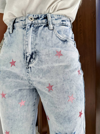 Hot Girl Distressed Star Straight Leg Jeans - Hot Girl Apparel