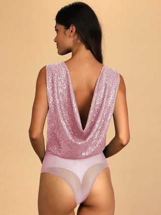 Sequin Surplice Sleeveless Bodysuit - Hot Girl Apparel