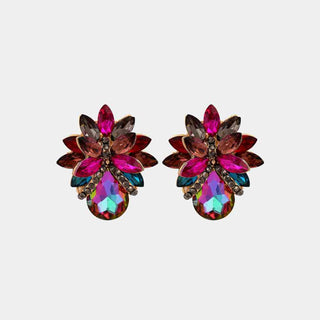 HGA Flower Shape Glass Stone Stud Earrings - Hot Girl Apparel