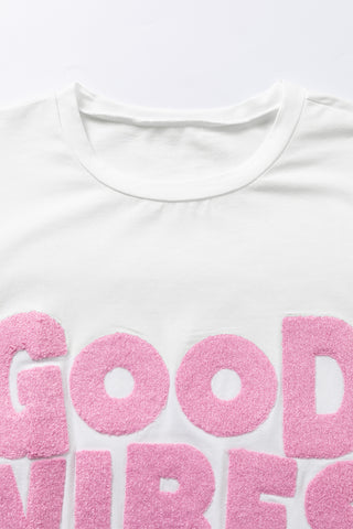 Hot Girl GOOD VIBES Fuzzy Letter T-Shirt - Hot Girl Apparel