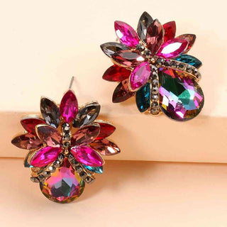 HGA Flower Shape Glass Stone Stud Earrings - Hot Girl Apparel