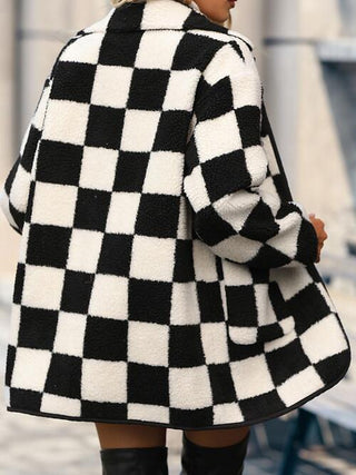 Hot Girl  Checkered Button Front Coat with Pockets - Hot Girl Apparel