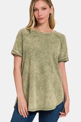 Hot Girl Acid Wash Tee In Green - Hot Girl Apparel