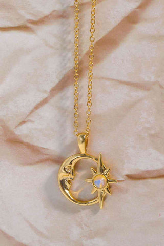 14K Gold-Plated Moon & Star Pendant Necklace - Hot Girl Apparel