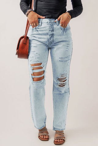Hot Girl Distressed Straight Leg Jeans - Hot Girl Apparel