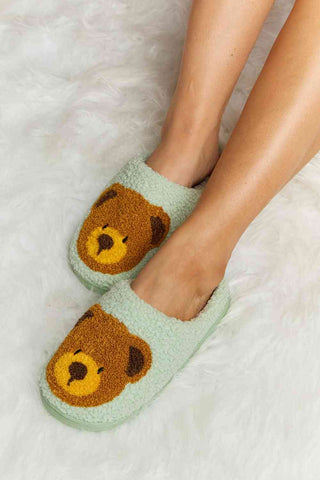 Hot Girl Teddy Bear Print Plush Slide Slippers - Hot Girl Apparel