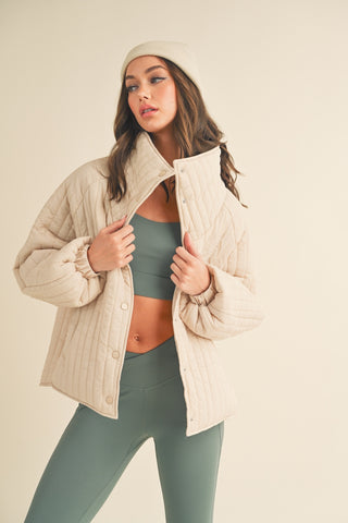 Hot Girl Kimberly Classic Silhouette Quilted Snap Down Jacket In Cream - Hot Girl Apparel
